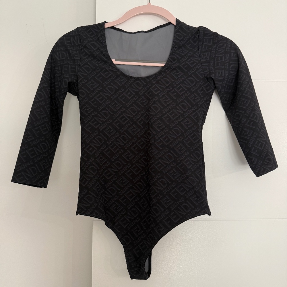FENDI x Skims Black FF Logo One Piece Low Neck Bodysuit